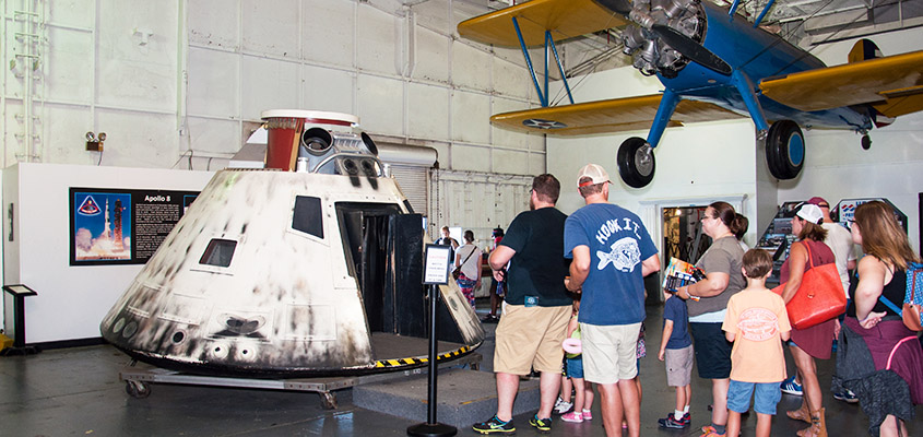 An interactive replica of the Apollo-8 capsule is one of the many educational exhibits aboard the USS Yorktown.