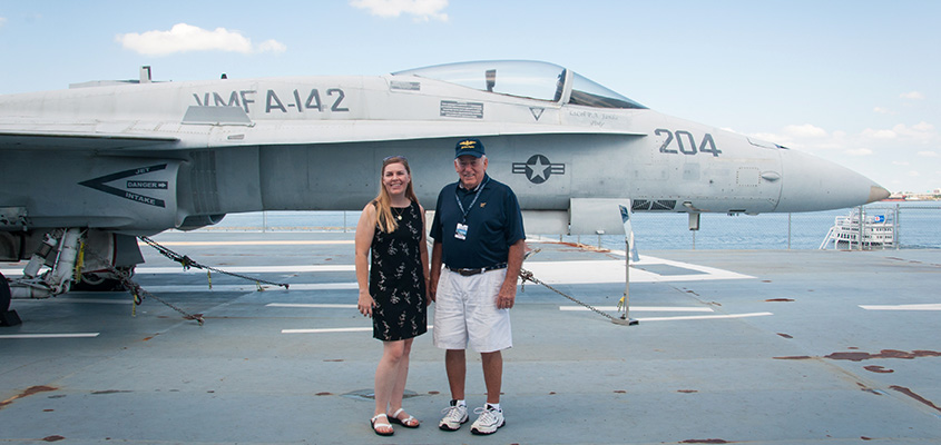 RADM Flatley gave me a quick tour of the flight deck of the Yorktown. He has flown all the aircraft currently displayed on deck, including the F-18 we are standing in front of.