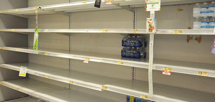 Water shelves emptied as people prepped for Winter Storm Leon. © Audra L. Gibson. All Rights Reserved.