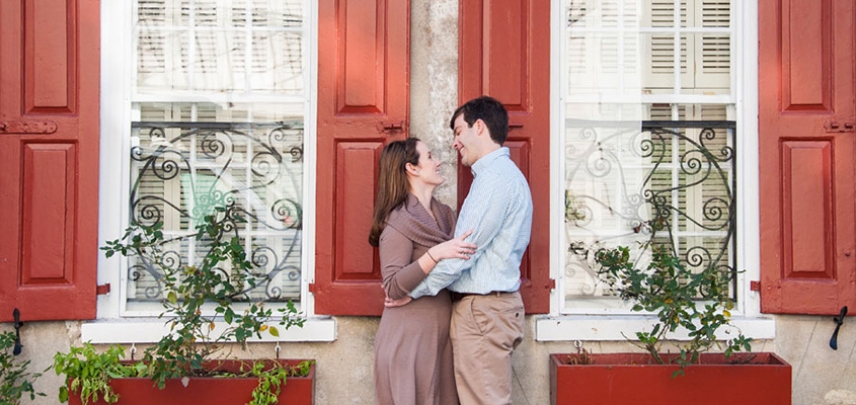 A newly engaged couple is photographed in downtown Charleston.